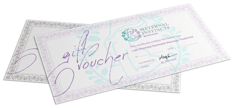 pregnancy massage gift vouchers. certificate card